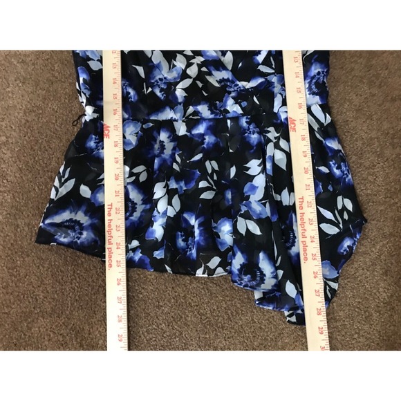 White House Black Market Corset Bustier Blouse size 10 Blue Floral Boning Pleats - Picture 15 of 16